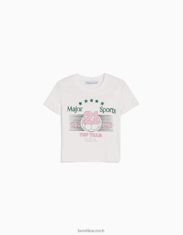 unisex Bershka tričko s krátkým rukávem a potiskem P88443744 oblečení špinavě bílé