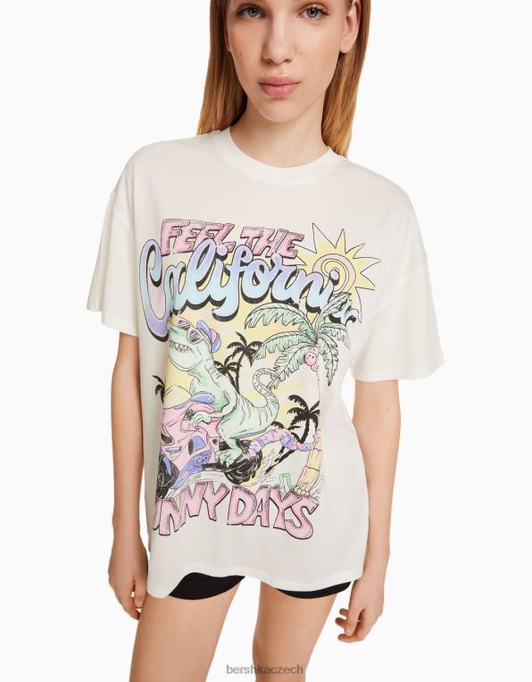 unisex Bershka tričko s krátkým rukávem a potiskem P88443786 oblečení bílý