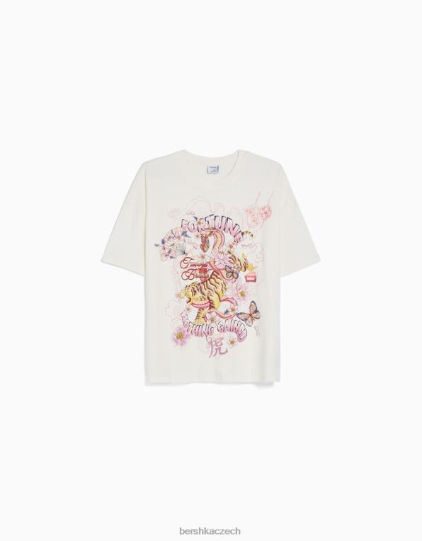unisex Bershka tričko s krátkým rukávem a potiskem P88443798 oblečení krém