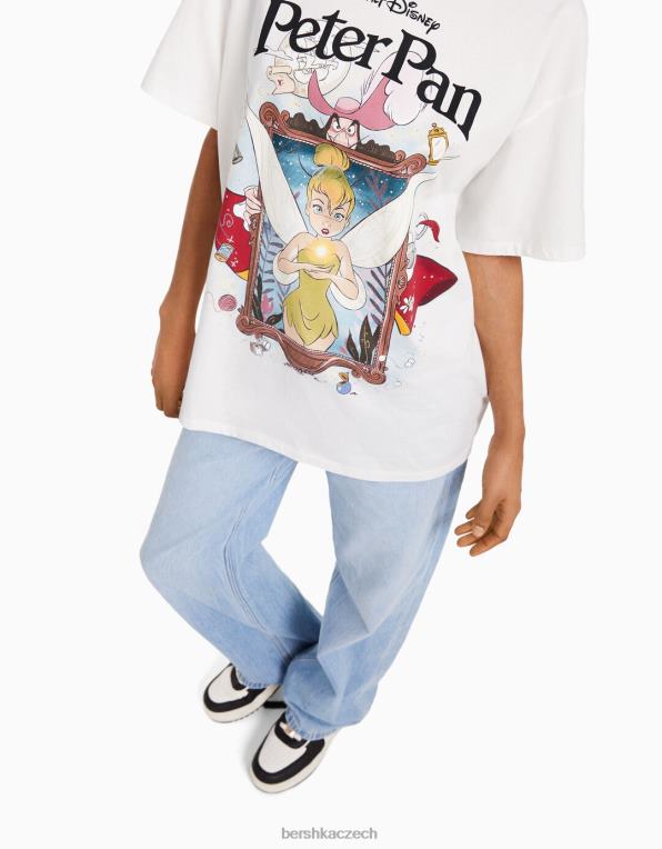unisex Bershka tričko s krátkým rukávem s potiskem peter pan P88443830 oblečení bílý