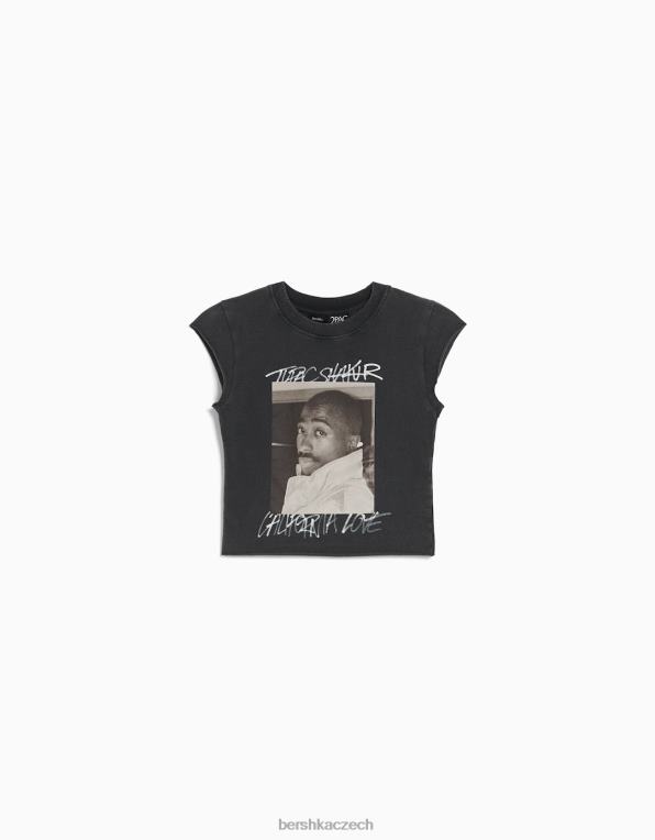 unisex Bershka tupac tričko se zkráceným potiskem bez rukávů P88443694 oblečení Šedá