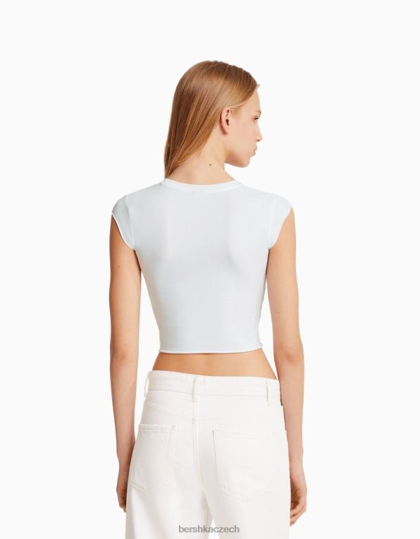 unisex Bershka zkrácené tričko s krátkým rukávem a potiskem P88443738 oblečení špinavě bílé