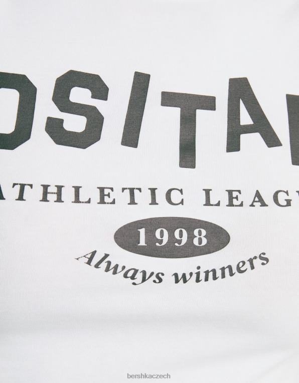 unisex Bershka zkrácené tričko s krátkým rukávem a potiskem P88443738 oblečení špinavě bílé