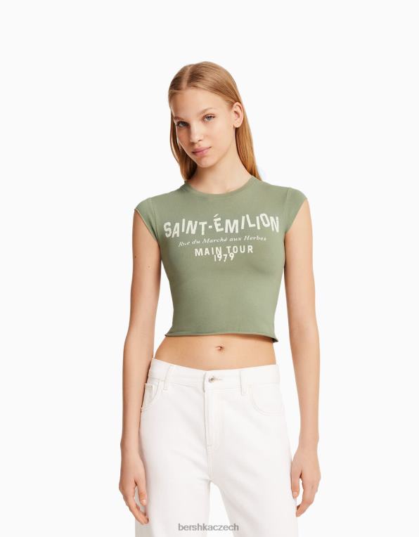 unisex Bershka zkrácené tričko s krátkým rukávem a potiskem P88443741 oblečení zelená