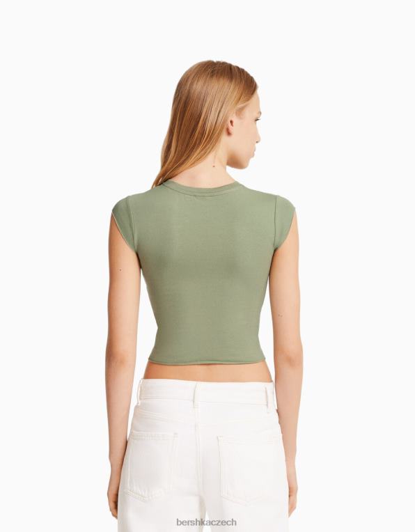 unisex Bershka zkrácené tričko s krátkým rukávem a potiskem P88443741 oblečení zelená