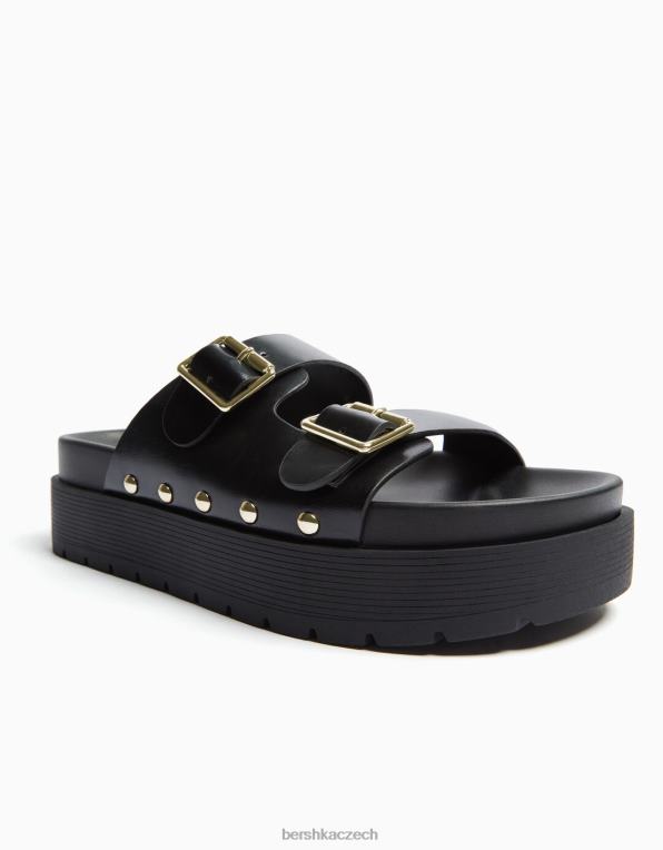 unisex Bershka sandály na ploché platformě s přezkami P88444191 obuv Černá