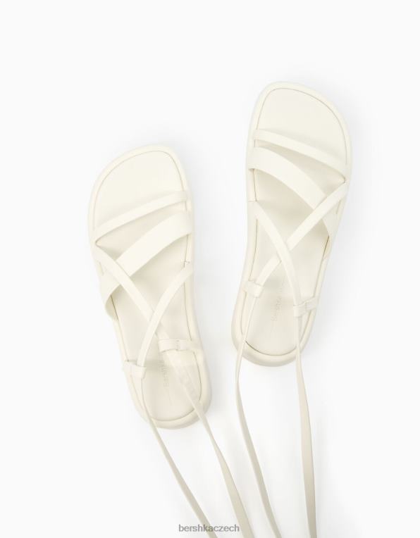 unisex Bershka sandály na ploché platformě s páskem kolem kotníku P88444172 obuv bílý