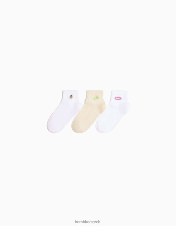 unisex Bershka balení 3 párů vyšívaných ponožek P88444235 Příslušenství béžový