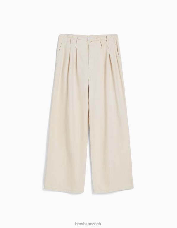 ženy Bershka řasené džíny se širokými nohavicemi P88441537 oblečení krém