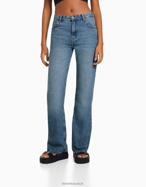ženy Bershka džíny rovného střihu P88441523 oblečení vymytá modrá