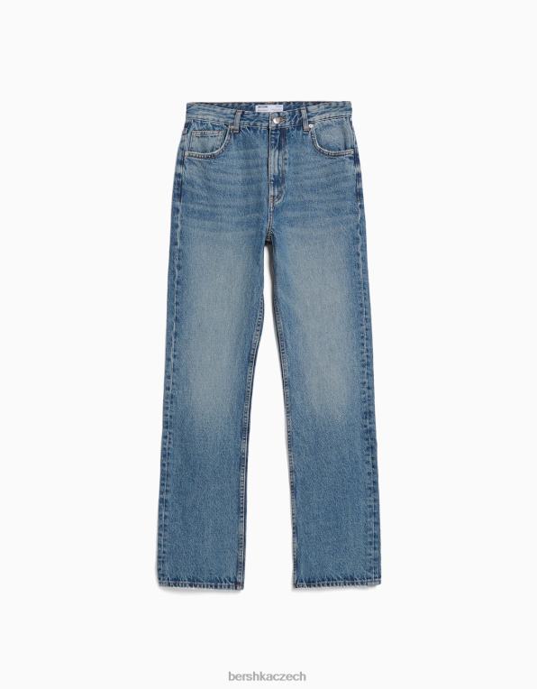 ženy Bershka džíny rovného střihu P88441523 oblečení vymytá modrá