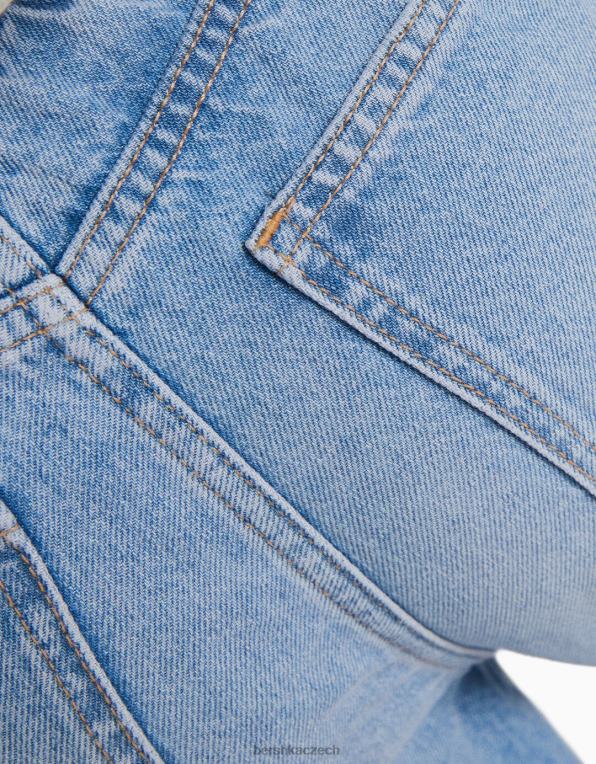 ženy Bershka džíny rovného střihu s elastickým pasem P88441584 oblečení světle modrá