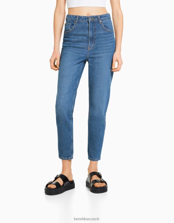 ženy Bershka džíny slim comfort fit mom P88441520 oblečení modrý