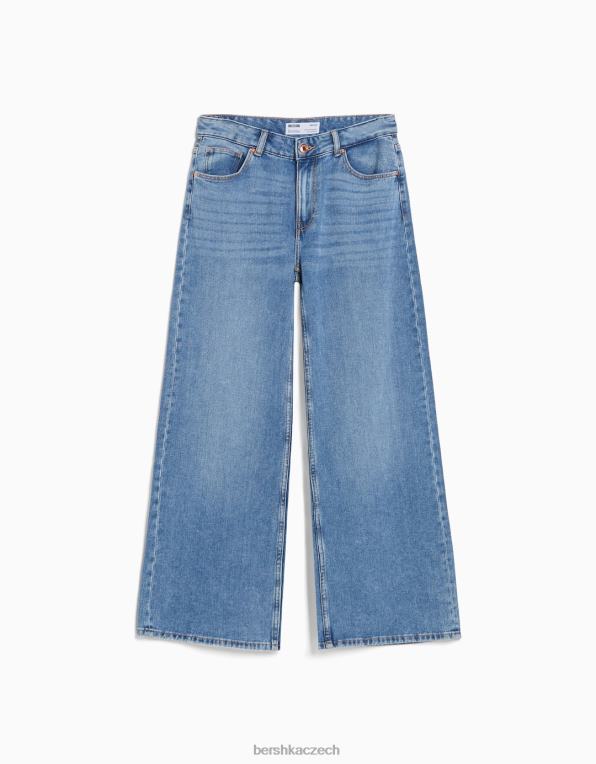 ženy Bershka široké džíny P88441504 oblečení světle modrá