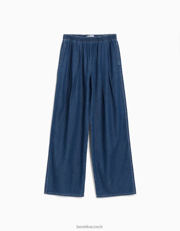 ženy Bershka široké džíny se záhyby P88441574 oblečení modrý