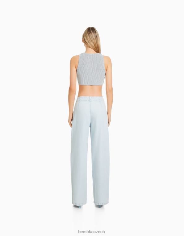 ženy Bershka široké džíny z 90. let s detailem zavazování P88441541 oblečení světle modrá