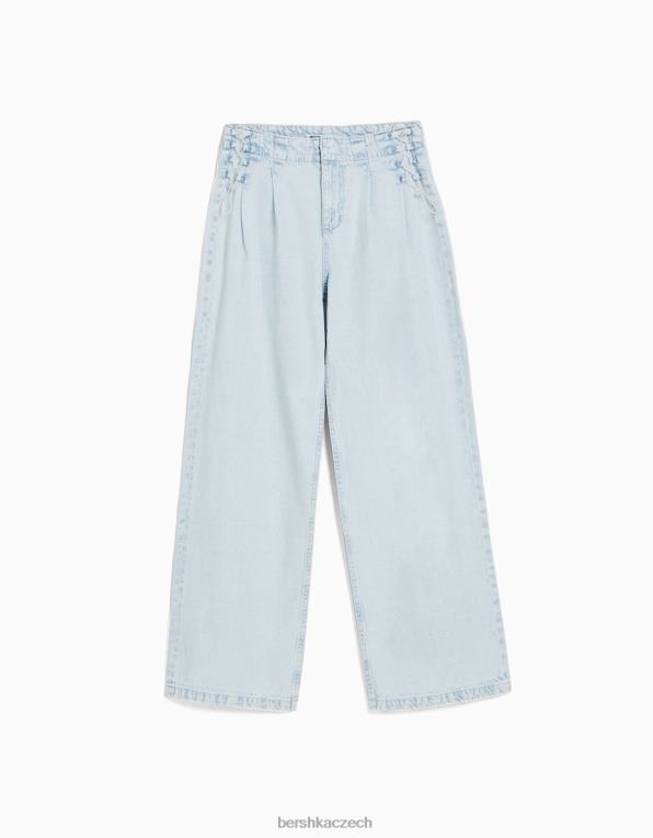 ženy Bershka široké džíny z 90. let s detailem zavazování P88441541 oblečení světle modrá