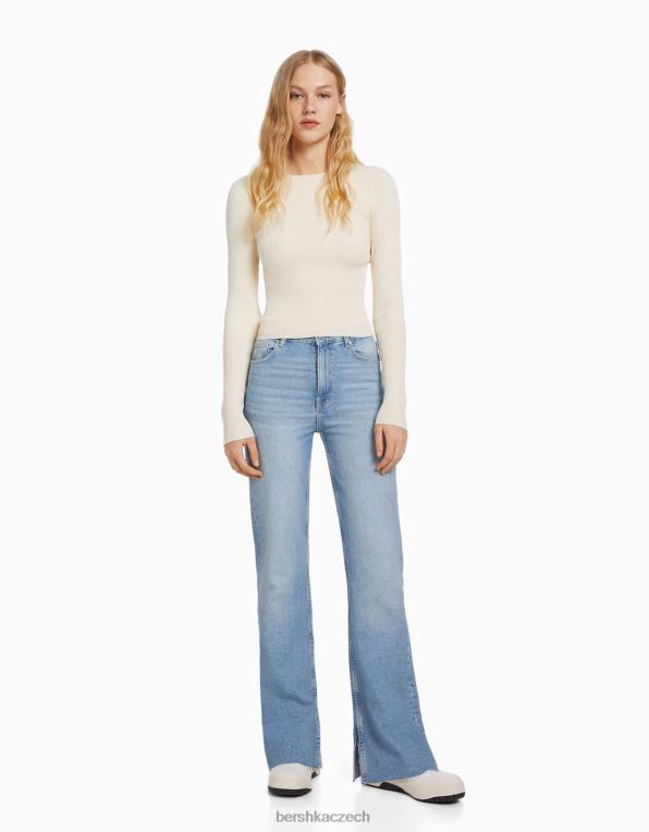 ženy Bershka komfortní džíny s bočním rozparkem P88441568 oblečení světle modrá