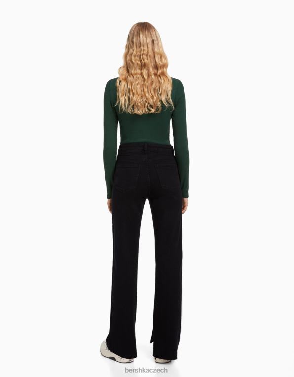 ženy Bershka komfortní džíny s bočním rozparkem P88441570 oblečení Černá