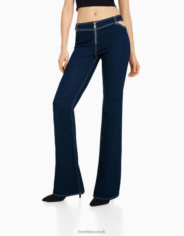 ženy Bershka rozšířené džíny se zipem a vykrojenými detaily P88441578 oblečení námořnictvo