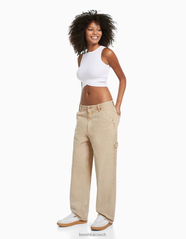 ženy Bershka volné carpenter džíny P88441595 oblečení velbloud