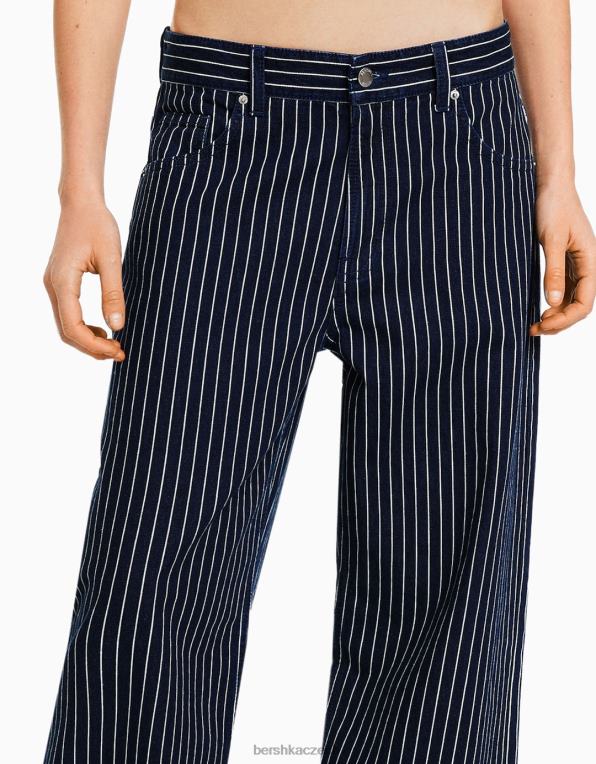 ženy Bershka volné proužkované džíny rovného střihu P88441536 oblečení modrý
