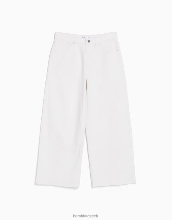 ženy Bershka zkrácené džíny se širokými nohavicemi P88441517 oblečení bílý