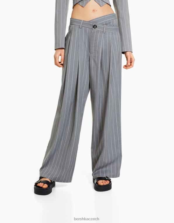 ženy Bershka Kalhoty volného střihu na míru s proužkem P88441416 oblečení Šedá