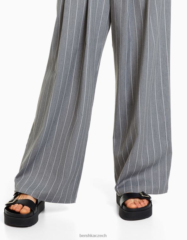 ženy Bershka Kalhoty volného střihu na míru s proužkem P88441416 oblečení Šedá