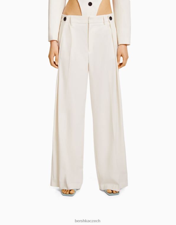 ženy Bershka široké kalhoty na míru P88441466 oblečení krém