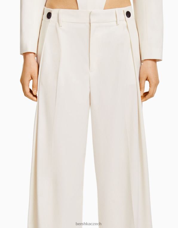 ženy Bershka široké kalhoty na míru P88441466 oblečení krém