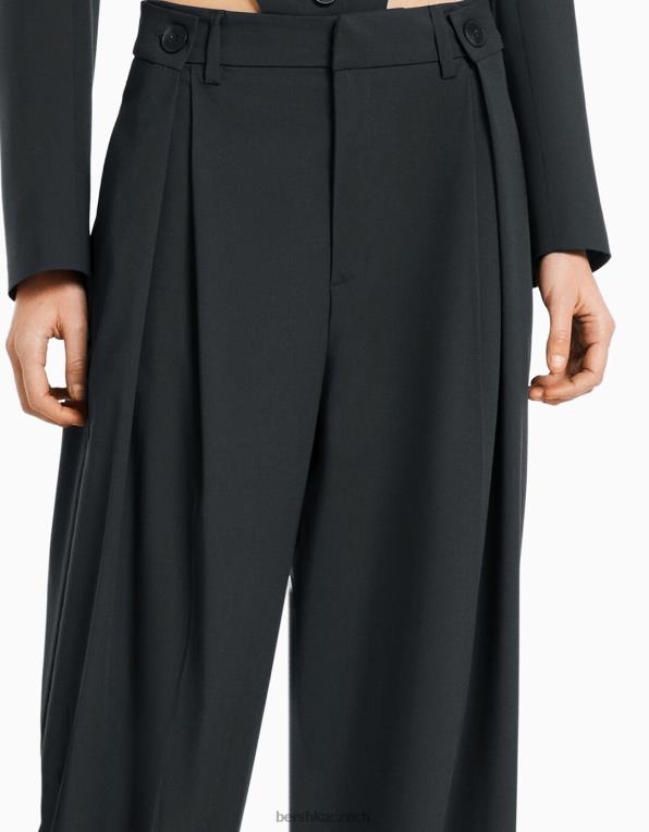 ženy Bershka široké kalhoty na míru P88441473 oblečení tmavošedý