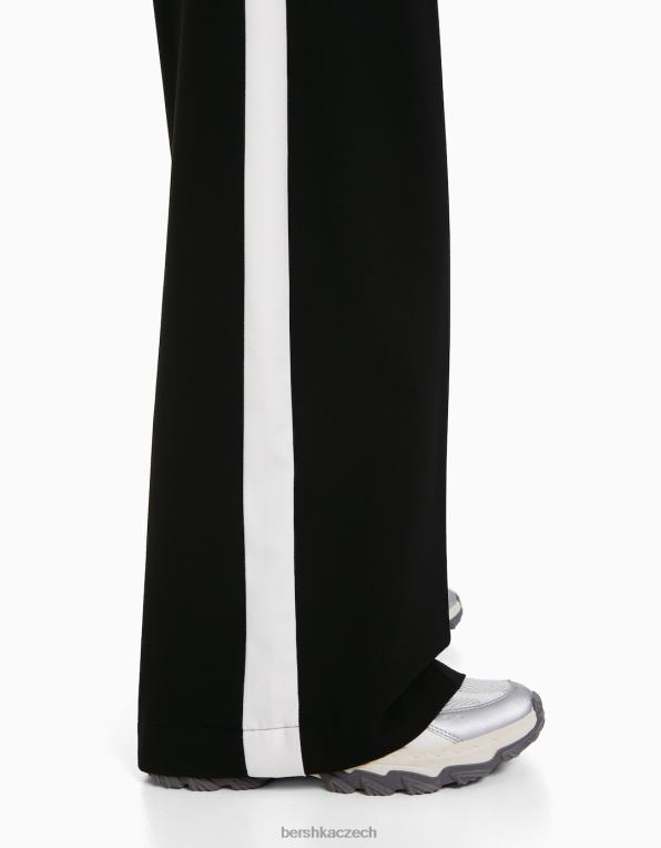 ženy Bershka široké kalhoty na míru s bočními pruhy P88441435 oblečení Černá