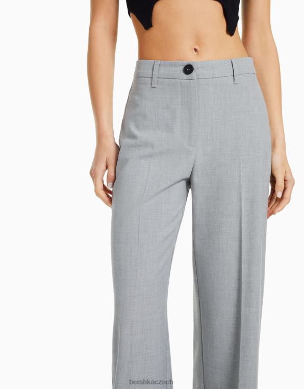 ženy Bershka široké kalhoty s poutky na pásek P88441411 oblečení Šedá