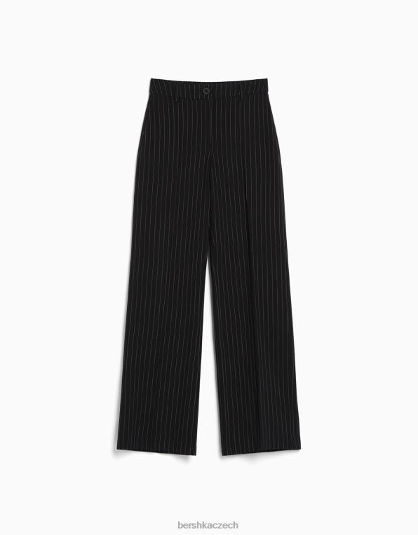 ženy Bershka široké kalhoty s poutky na pásek P88441412 oblečení bílý černý