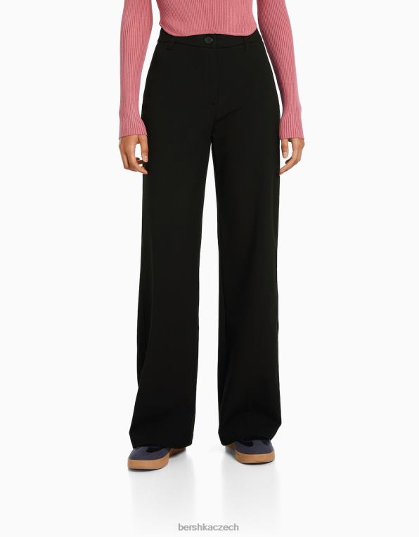 ženy Bershka široké kalhoty s poutky na pásek P88441413 oblečení Černá