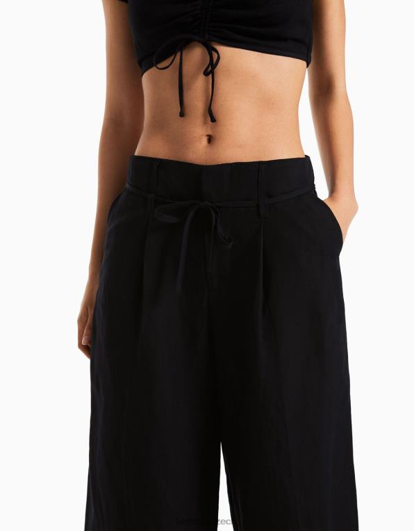 ženy Bershka široké kalhoty ze směsi lnu P88441461 oblečení Černá
