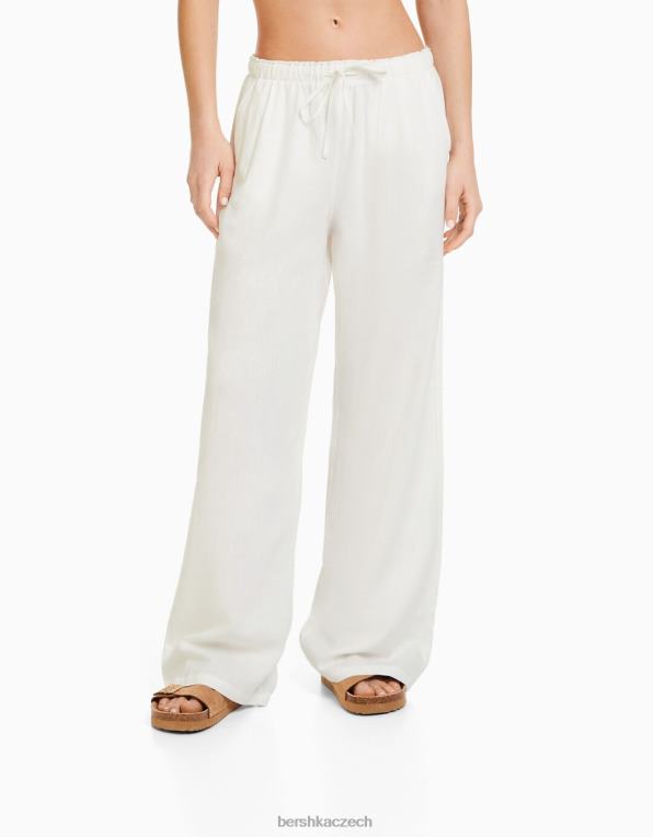 ženy Bershka široké kalhoty ze směsi lnu s nabíraným pasem P88441407 oblečení výhradní