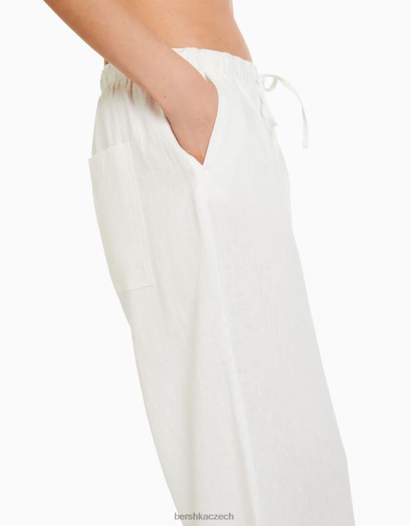 ženy Bershka široké kalhoty ze směsi lnu s nabíraným pasem P88441407 oblečení výhradní