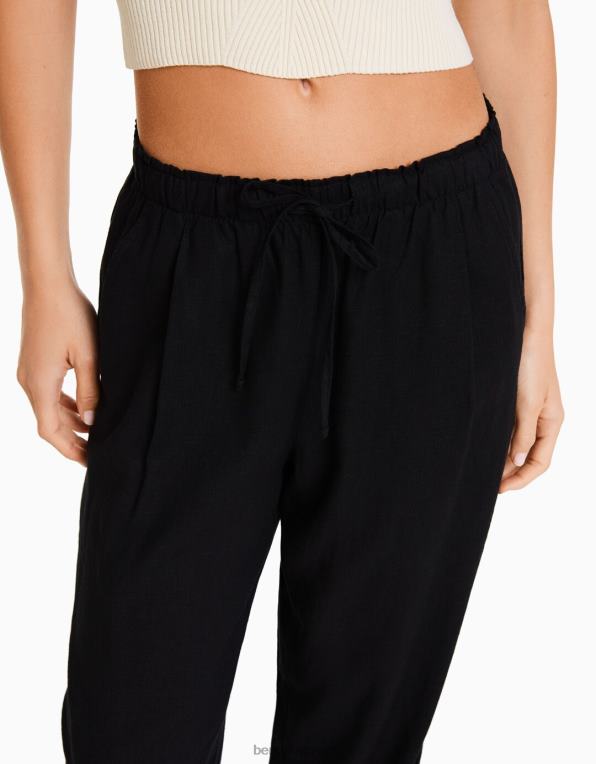 ženy Bershka široké kalhoty ze směsi lnu s nabíraným pasem P88441409 oblečení výhradní