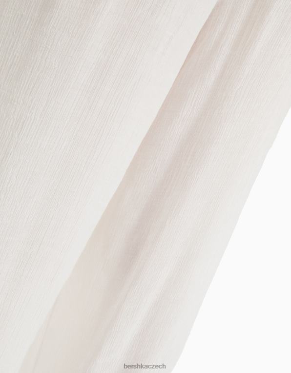 ženy Bershka široké krepové kalhoty P88441406 oblečení bílý