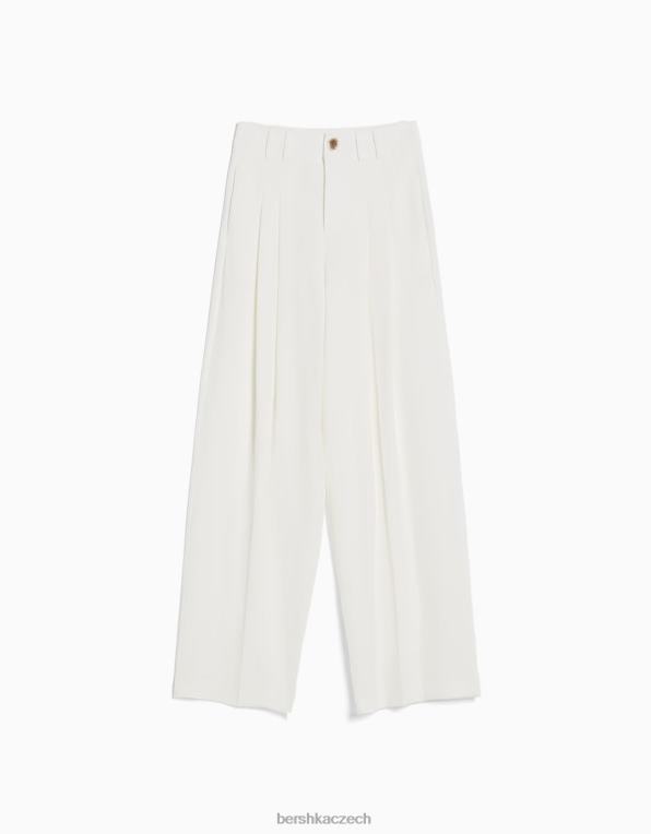 ženy Bershka kalhoty rovného střihu se záhyby P88441419 oblečení špinavě bílé