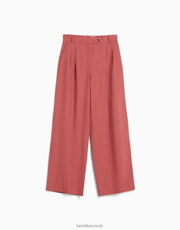ženy Bershka základní široké plátěné kalhoty s elastickým pasem P88441437 oblečení korál