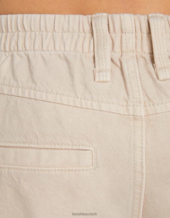 ženy Bershka Keprové cargo kalhoty rovného střihu s elastickým pasem P88441394 oblečení kámen