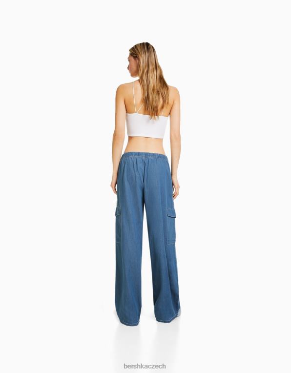 ženy Bershka cargo džíny širokého balonového střihu P88441314 oblečení modrý
