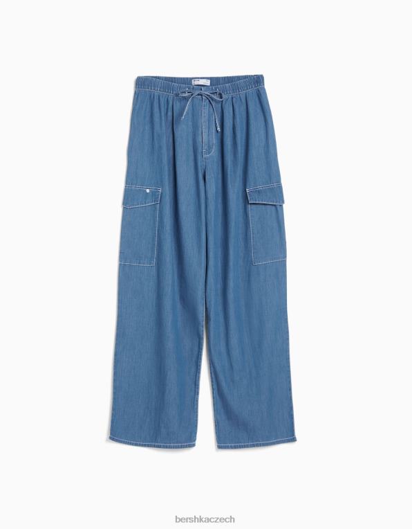 ženy Bershka cargo džíny širokého balonového střihu P88441314 oblečení modrý