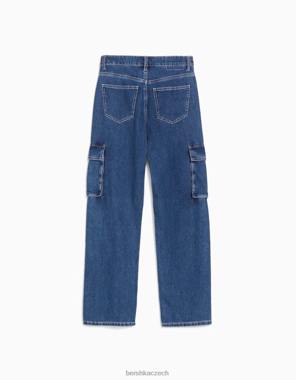 ženy Bershka cargo džíny rovného střihu P88441384 oblečení modrý