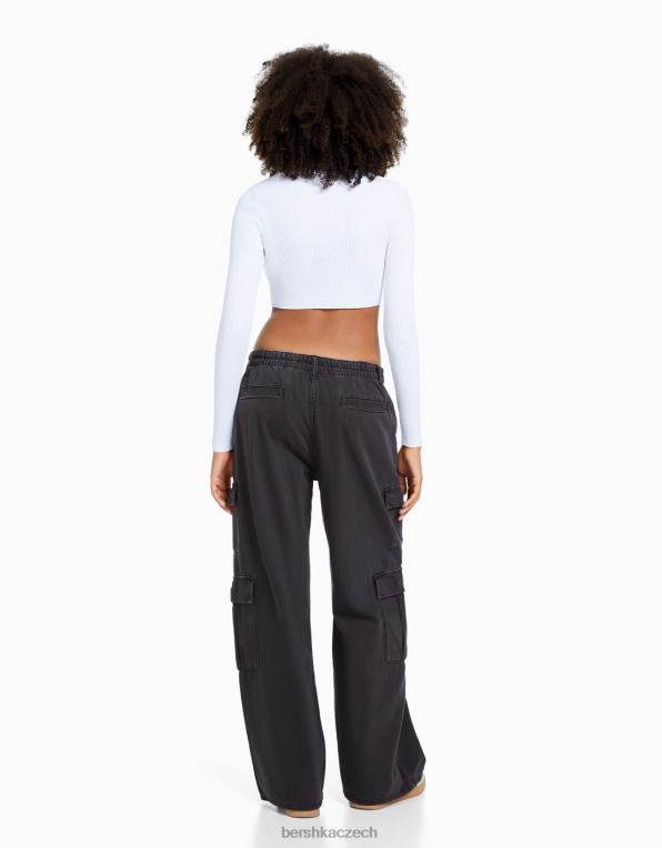 ženy Bershka cargo džíny se širokými kapsami P88441304 oblečení tmavošedý