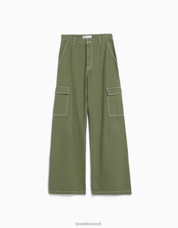 ženy Bershka cargo džíny se širokými nohavicemi P88441341 oblečení khaki