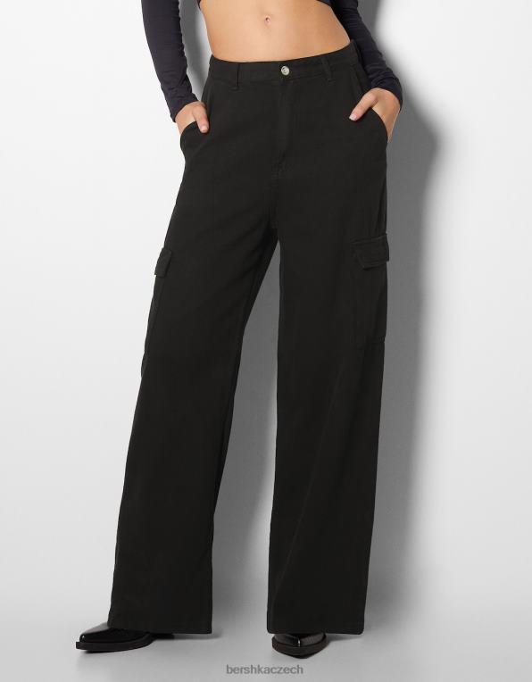 ženy Bershka cargo džíny se širokými nohavicemi P88441342 oblečení Černá